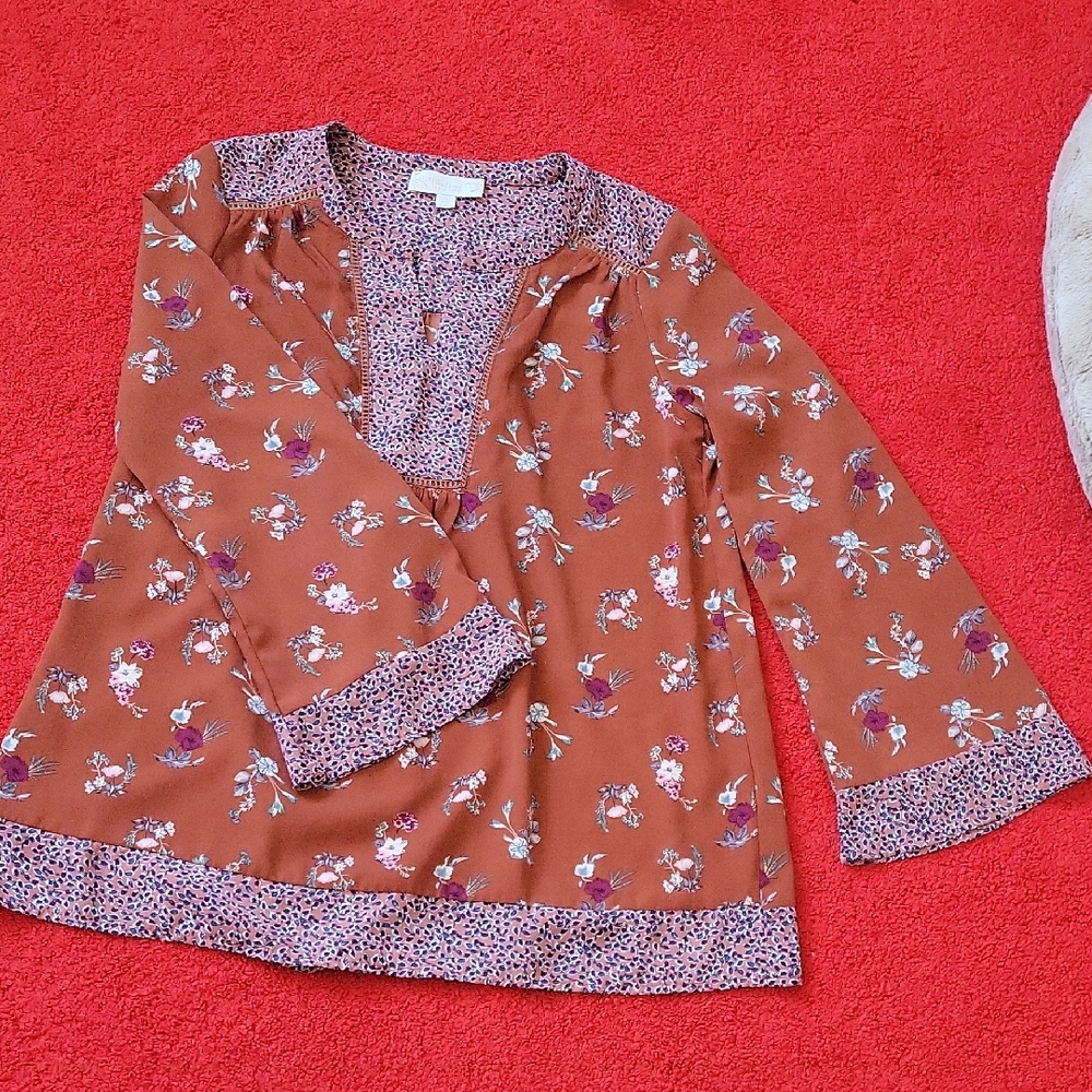 Suzanne Betro Floral Blouse - Rust and Purple